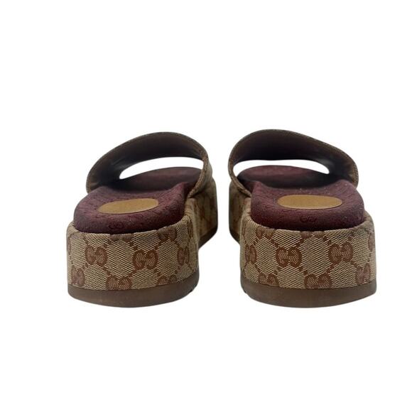 Gucci Angelina GG Canvas Monogram Print Platform Slides Brown Size 38.5 - Picture 5 of 9